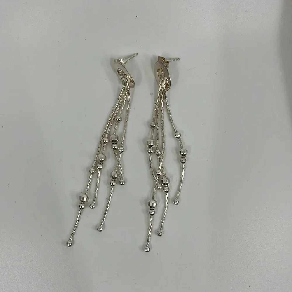 ATI Thailand Vintage 925 Sterling Silver Beaded Feather Tassel Earrings - Picture 4 of 9